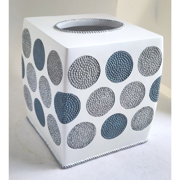 TISSUE HOLDER-AVANTI LINENS-Light Cream-Circles-Gray & Silver-Reflective Silver - Picture 7 of 10